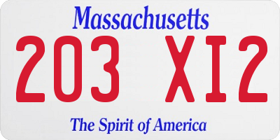 MA license plate 203XI2
