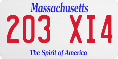MA license plate 203XI4