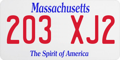 MA license plate 203XJ2