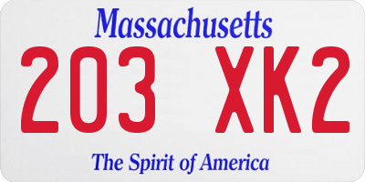 MA license plate 203XK2
