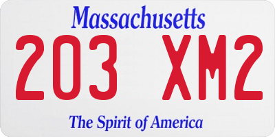 MA license plate 203XM2