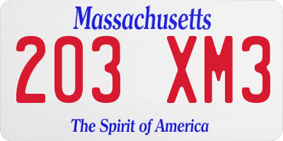 MA license plate 203XM3