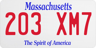 MA license plate 203XM7