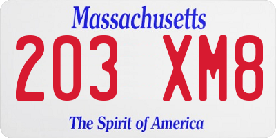 MA license plate 203XM8