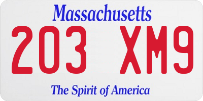 MA license plate 203XM9