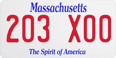 MA license plate 203XO0