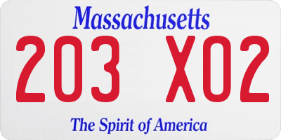 MA license plate 203XO2