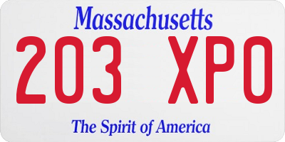 MA license plate 203XP0