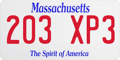 MA license plate 203XP3