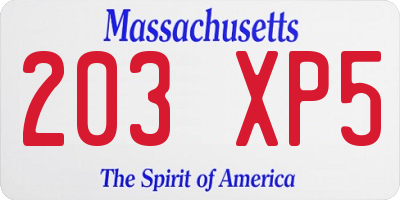 MA license plate 203XP5