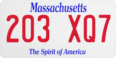 MA license plate 203XQ7
