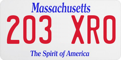 MA license plate 203XR0