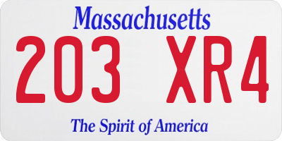 MA license plate 203XR4