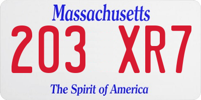 MA license plate 203XR7