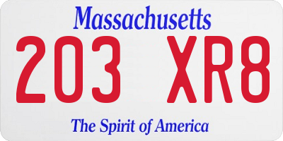 MA license plate 203XR8