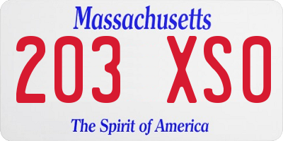 MA license plate 203XS0