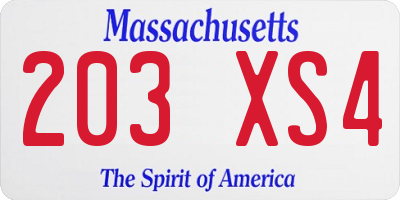 MA license plate 203XS4
