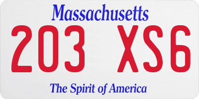 MA license plate 203XS6