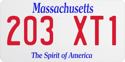 MA license plate 203XT1