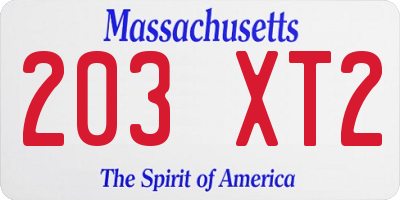MA license plate 203XT2