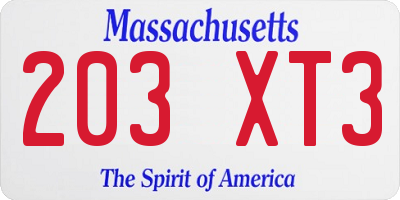 MA license plate 203XT3