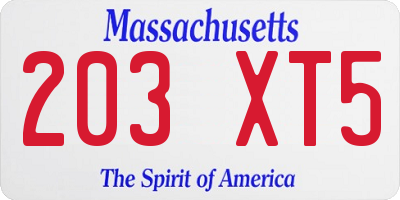 MA license plate 203XT5
