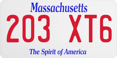 MA license plate 203XT6