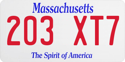 MA license plate 203XT7