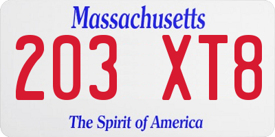MA license plate 203XT8