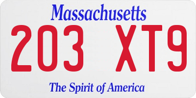 MA license plate 203XT9