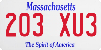 MA license plate 203XU3