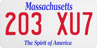 MA license plate 203XU7