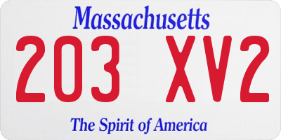 MA license plate 203XV2