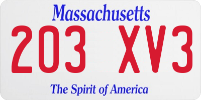 MA license plate 203XV3