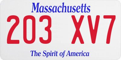 MA license plate 203XV7