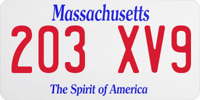 MA license plate 203XV9