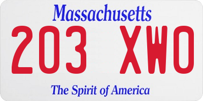 MA license plate 203XW0