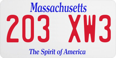 MA license plate 203XW3