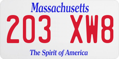 MA license plate 203XW8
