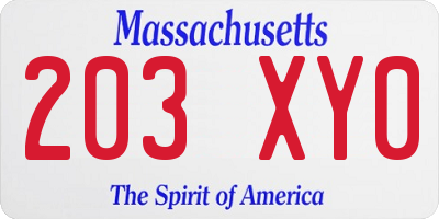 MA license plate 203XY0