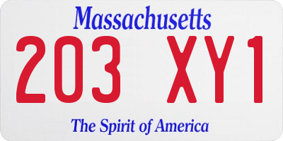 MA license plate 203XY1