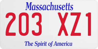MA license plate 203XZ1