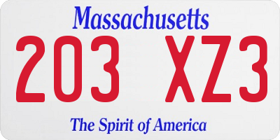 MA license plate 203XZ3