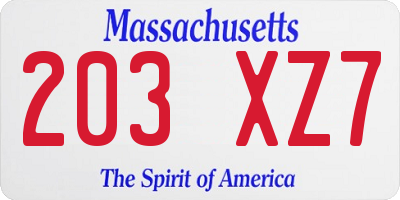 MA license plate 203XZ7