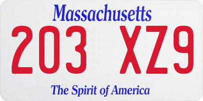 MA license plate 203XZ9
