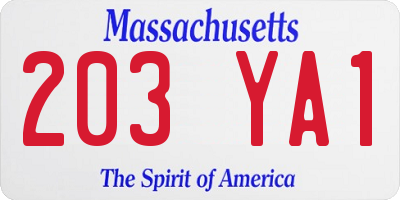 MA license plate 203YA1