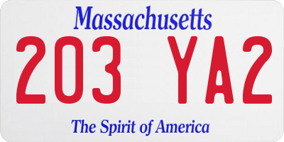 MA license plate 203YA2