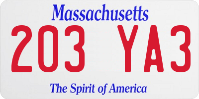 MA license plate 203YA3