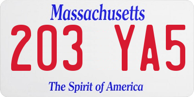 MA license plate 203YA5