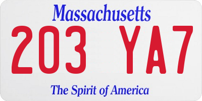 MA license plate 203YA7